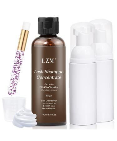 LZM Eyelash Extension Shampoo Concentrate Cleaning Concentrate for Eyelash Extensions with Brush Foam Bottle Soap Baking Solution for Eyelashes and Face 100 ml