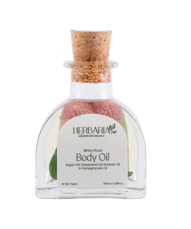 HERBARIA Body Oil - White Floral (100ml) | 100% Sustainable | ALL SEASON 100% Vegan Luxury Body Oil enriched with Grapeseed Oil Pomegranate Oil Avocado Oil Argan Oil Boabab Oil.