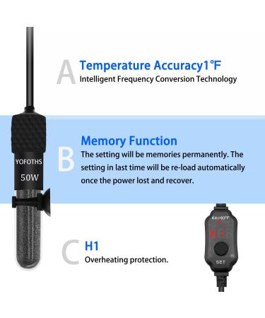 YOFOTHS Aquarium Heater with Built-in Thermometer | Adjustable Mini Tank Heater for 1-40 Gallon Tanks | External Temperature Controller - Buy Online on GoSupps.com