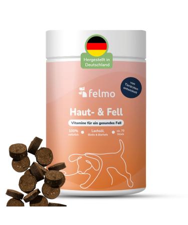 Felmo skin and fur snacks for dogs- to promote shiny fur and healthy skin- with salmon oil omega-3 fatty acids brewer's yeast and biotin- grain and sugar-free - Buy Online on GoSupps.com