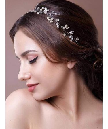 Bridal Wedding Headband - Hair Vine Headdress Sliver Pearl Hair Band Vintage Style For Women On Wedding Party Or Casual - Buy Online on GoSupps.com