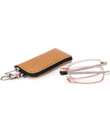 MMOWW Foldable Reading Glasses for Men & Women - Telescopic Anti Blue Light Mini Glasses (Rose Gold +1.5x) - Portable Zipper Case - Buy Online on GoSupps.com