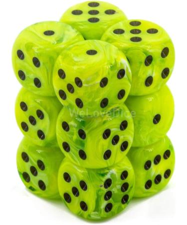 Chessex Vortex Bright Green with Black D6 Dice Set - 16mm (12 Dice) - Ideal for Gaming and RPGs - Buy Online on GoSupps.com