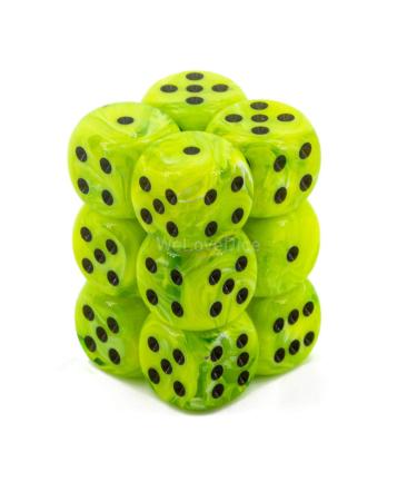 Chessex Dice D6 Sets: Vortex Bright Green with Black - 16Mm Six Sided Die (12) Block of Dice