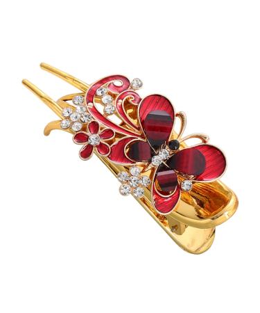 Long Fine Hair Clip For Styling Wear Resistance Women No Slip Rhinestone(Red)