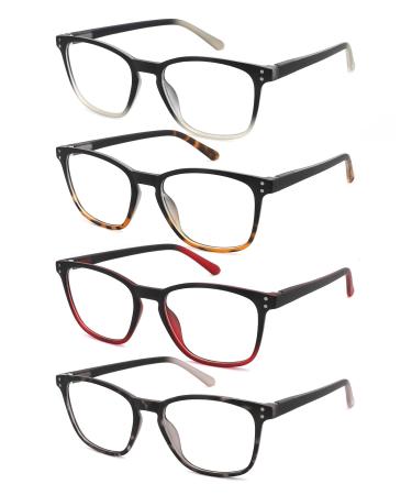 4 Pack Reading Glasses for Men Blue Light Blocking with Spring Hinge Mens Computer 2.75 Readers Anti Glare Filter Lightweight Two Tone Eyeglasses +2.75 Strength 4 Pack (Crystal Grey/Brown Tortoise /Red/Black Tortoise) 2.75x