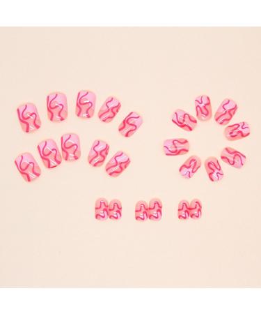 Short False Nails Pink - Glue On Nails Curve Design Pink Press On Nails Cute Stick On Nails Square Fake Nails Artificial Full Stick On Nails Rowces - Buy Online on GoSupps.com