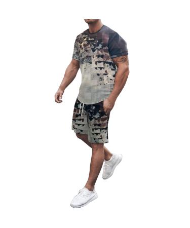 BEUU Mens 2PCS Sports Sets, 2022 Summer Outfits 3D Lion Print Workout T-Shirts Casual Shorts Set Athletic Tracksuits Solid Color Blue Black White Green Pure Patchwork Chambray Shirt Zipper Classic