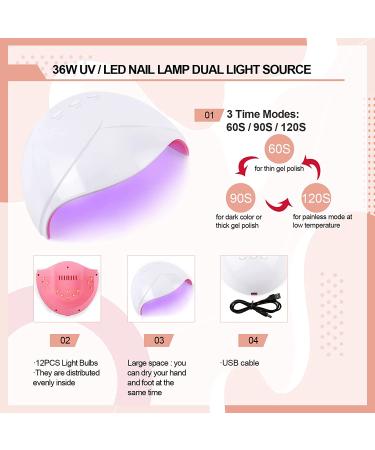 Poly Nail Gel Kit with 36W UV LED Lamp - 6 Nude Colors & 6 Glitter UV Gels, Base and Top Coat, Nail Art Gift Set for Women - Buy Online on GoSupps.com