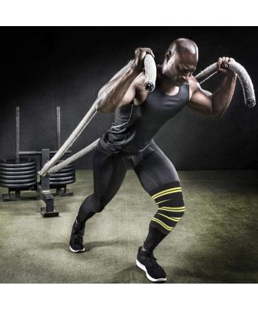 Zerone Sports Knee Bandage Wrap - Elastic Kneepad Straps for Gym Weightlifting & Cross Training - Compression & Support in Black & Yellow - Buy Online on GoSupps.com