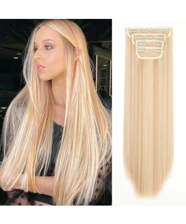 YDDM Hair Extensions Clip in Extensions smooth hair extension with clips full of heads like real hair hair exension clips cheap clip extensions synthetic hair part for women (24-inch 4pcs) 24 inch-straight 613h22#