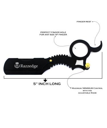 Professional Straight Razor for Men - Black Cut Throat Barber Razor with 5 Single Edge Blades | International Shipping - Buy Online on GoSupps.com