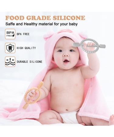 Buy BPA-Free Baby Biting Toys - 2 Pack Silicone Teething Rings for 3+ Months - Peach Powder & Gray - Soothing Gum Massage - Buy Online on GoSupps.com