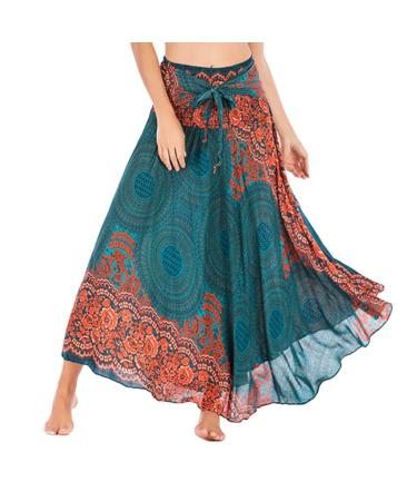 Sanahy Women's Bohemian Style Print Long Maxi Skirt Boho Casual Festival Summer Beach Skirts Elastic Waist Vintage Print