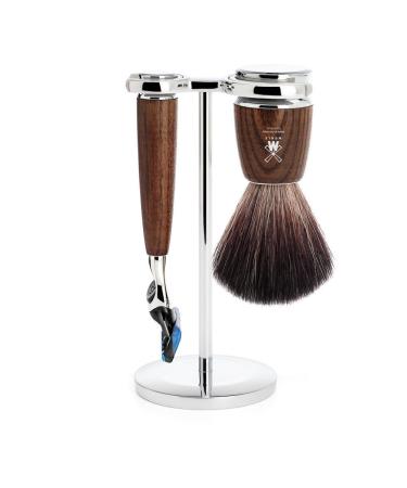 M HLE shaving set - Rytmo series - Black Fibre - compatible with Gillette blades - dark ash wood