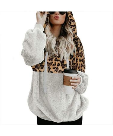 Bigfanshu Women's Tops Leopard Patchwork Long Sleeve Sweatshirt Pullover Shirt Blouse White - Buy Online on GoSupps.com