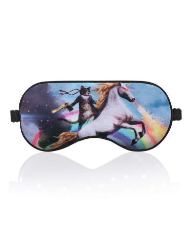 BYBART Sleep Mask Soft & Comfortable Eye Mask with Adjustable Head Strap Light Blocking Eye Cover for Kids Women Men - Unicorn and Cat