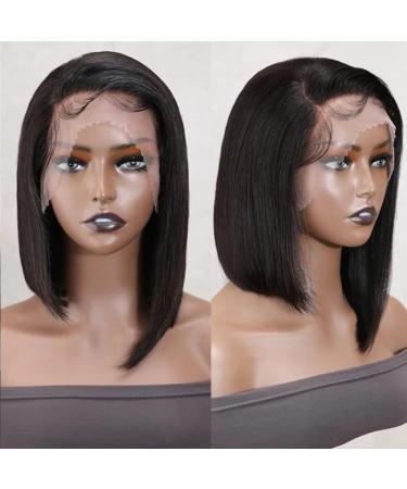 Nadula Short Straight Asymmetrical Bob Wig | 100% Unprocessed Brazilian Virgin Hair | 13x4 Lace Front | Pre Plucked with Baby Hair | 12 150% Density Lace Frontal Bob Wig - Buy Online on GoSupps.com
