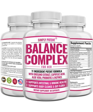 Balance Complex for Women Candida Cleanse & Vaginal Health Dietary Supplement Natural Formula with Oregano Caprylic Acid Aloe Probiotics & Enzymes for Gut & Immune Health Support 60 Capsules