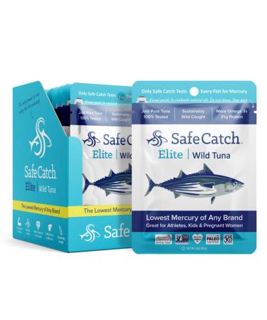 Safe Catch Elite Tuna Wild-Caught Low Mercury Tuna Fish Pouch Gluten-Free Keto Food Non-GMO Kosher Paleo-Friendly High Protein Snack, No Water Oil Tuna, Pack of 12 Tuna Pouches 3oz