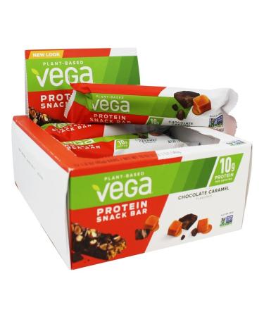 Vega Protein Snack Bar Chocolate Caramel - 12 Bars (1.6 oz Each) - Vegan, High Protein, Healthy Snack - Buy Online on GoSupps.com