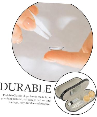 Portable 2-in-1 Glasses Case & Contact Lens Holder with Mirror | Oatipho Compact Organizer Set | Travel PU Leather 15.8x7.4cm - Buy Online on GoSupps.com