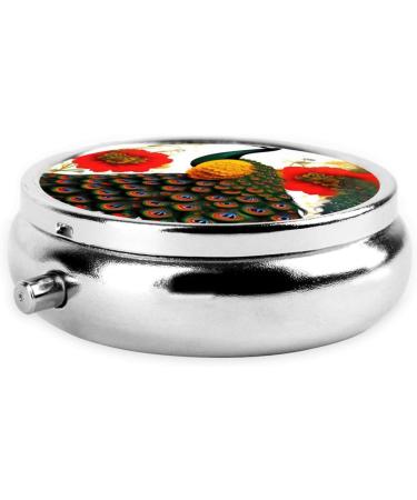 Peacock Red Flower Round Pill Box | 3 Compartment Travel Pill Organizer | Portable Travel Essential - Buy Online on GoSupps.com