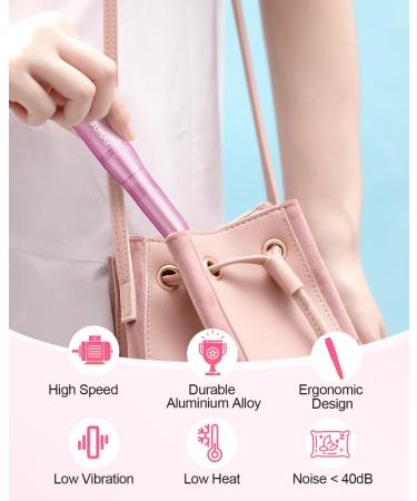 Subay Electric Nail Drill - Portable Nail File Kit for Acrylic & Gel Nails with 6 Bits & 26 Bands - Perfect for Home & Salon Use - Pink - Buy Online on GoSupps.com