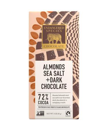 Endangered Species Chocolate - Owl - Dark Chocolate Almonds Sea Salt 72% - Our 72% cocoa dark chocolate always takes the stage. But when mixed with flavorful flakes of natural Real Salt and crunchy roasted almond pieces a new nutty flavor emerges that s a