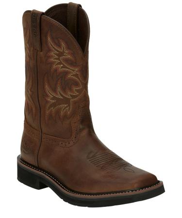 Justin Original Work Boots Men's Stampede Pull-On Square Toe Work Boot 11.5 Wide Tan