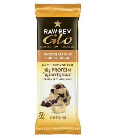 Raw Rev Glo Vegan Protein Bars (Chocolate Chip Cookie Dough, Pack of 24) Chocolate Chip Cookie Dough 12 Count (Pack of 2)