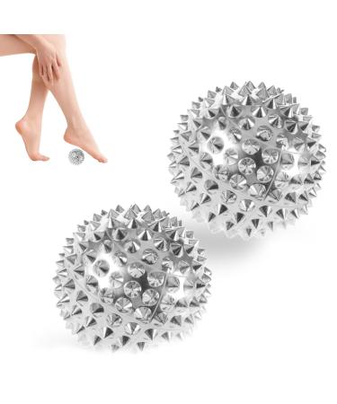1 pair of massage ball hedgehog ball silver massage ball set magnetic hedgehog balls light and portable massage balls with knobs for relaxation of the neck back shoulders waist and feet.