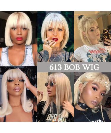 Blonde Bob Wig with Bangs - 10 Inch 613 Color Machine Made Short Bob Wig for Black Women | 100% Brazilian Virgin Human Hair - Buy Online on GoSupps.com