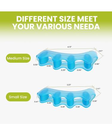 Bukihome Toe Separators - 4 Pair Soft Gel Toe Spacers for Bunions Plantar Fasciitis Relief | Therapeutic Foot Pain Solution for Women & Men (Blue Medium - Buy Online on GoSupps.com
