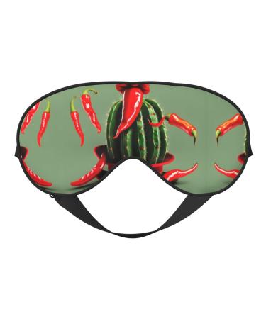 SSIMOO Cactus Hat and Chili Pepper Print Double-Sided Eye Mask Soft and Light Blocking for Enhancing Sleep Quality Black