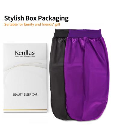 Kenllas Long Satin Sleep Bonnet - Extra Large Night Cap for Women with Long Curly Dreadlock Braid Hair - Black & Purple - Buy Online on GoSupps.com