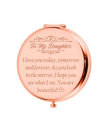 Sophauteem Daughter Gift Compact Mirror from Mom Dad Bride Makeup Mirror for Her Teen Girls Daughter in Law Unique Wedding Birthday Valentines Day Graduation Christmas Mother's Day Stocking Stuffers Rose Gold