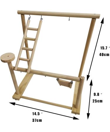 Parrots Playground Bird Play Gym Wood Perch Stand with Toys & Cups | Exercise Activity Center for Conure, Cockatiel, Lovebirds | Includes Tray - Buy Online on GoSupps.com