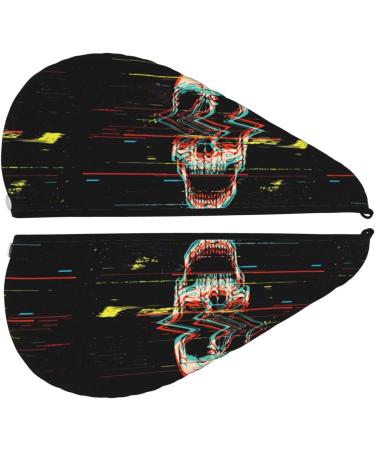 Quick-Dry Hair Towel Wrap with Button Glitch Screaming Skull Design | Ultimate Hair Turban for Effortless Drying - Buy Online on GoSupps.com