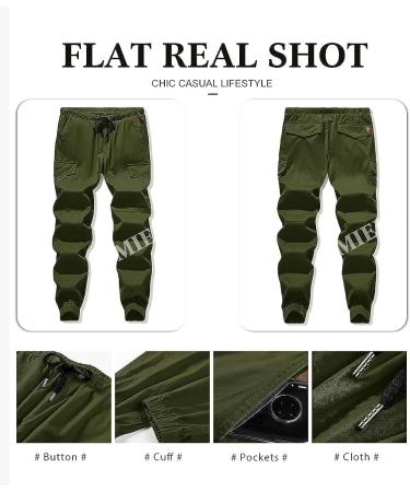JMIERR Men's Fashion Cargo Pants - Green Cotton Tapered Joggers with 6 Pockets - Buy Online on GoSupps.com