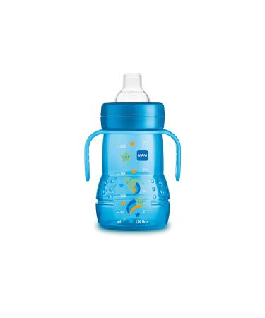 MAM Plastic Trainer Cup - 1 Count, Extra-Soft Spout, Spill-Free Nipple, Non-Slip Handles - Boys 4+ Months, 8 Ounces, Blue - Buy Online on GoSupps.com