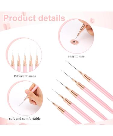 Nail Art Liner Brushes Set - 5Pcs Painting, Dotting, and Detailing Tools for Fine Nail Art Designs in Pink - Buy Online on GoSupps.com
