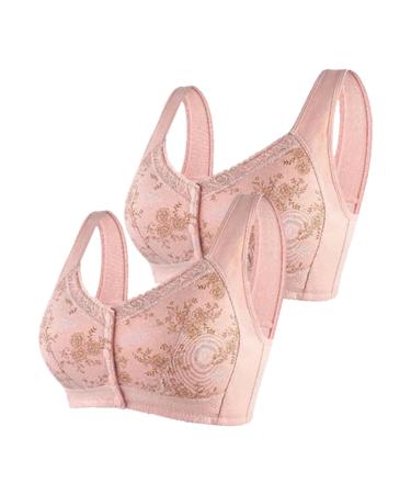 Yoga Bustier Women's Large Size Front Open Button Middle And Older Gather No Steel Ring Comfortable And Top With Lace Rose Gold 46