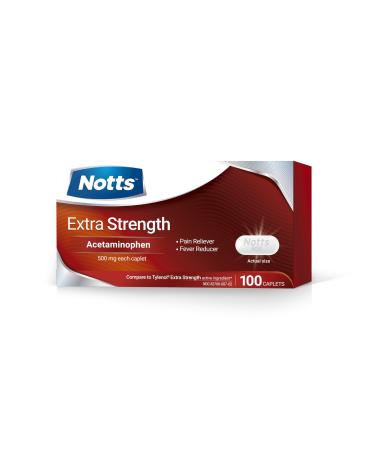NOTTS Extra Strength 500mg Caplets with 500 mg Acetaminophen Pain Reliever and Fever Reducer for Headache Backache Toothache & Minor Arthritis Pain Relief 100 Count