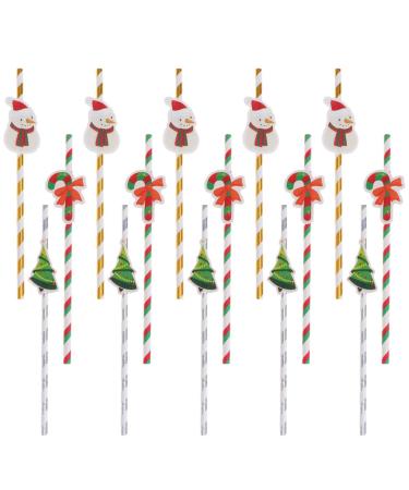 30pcs Christmas Paper Straws Decorative Snowman Drinking Straws Christmas Crutch Decoration Wedding Party Navidad Pajita Fiesta Favors Supplies