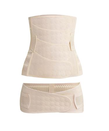 WANYI 4-patch Postpartum Belly Wrap with Pelvis Belt 2 in 1 C-Section Recovery Belt No rolled Post Partum Support Recovery Belly/Waist/Pelvis Belt for Normal Birth/Caesarean Section(Beige M) M Beige