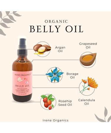 Irene Organics Belly Oil for Pregnancy Stretch Marks - Fast Absorbing & Hydrating 4oz - Buy Online on GoSupps.com