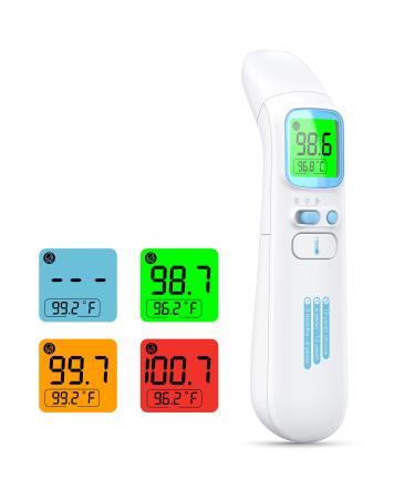WISHDREAM Ear Forehead Thermometer for Adults Kids and Babies Touchless Digital Infrared Thermometer for Home with Fever Indicator Instant Accurate Reading