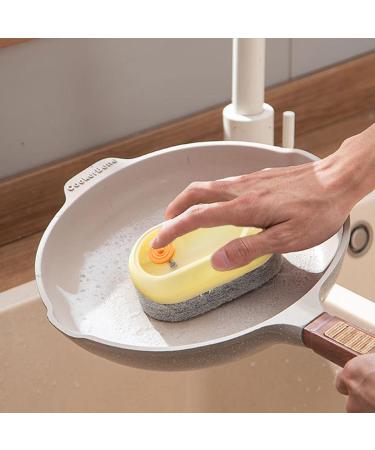 Soap Dispensing Palm Brush - Automatic Kitchen Scrub Brush - Two Brush Heads Easy Grip Non-Stick Oil Dish Soap Scrubber for Pots Pans Gyouza Yellow - Buy Online on GoSupps.com