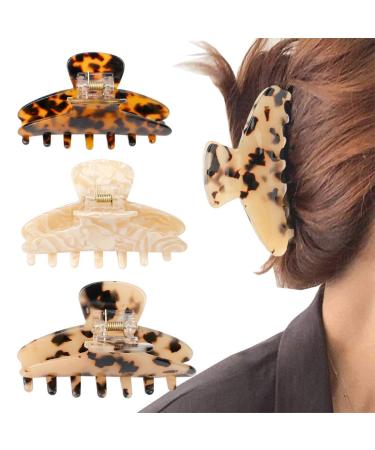 Tortoise Claw Hair Clip for Women,3Pcs 3.5 inch Hair Grip Leopard Print Barrettes French Vintage Design Large Hair Jaw for Thick Thin Curly Straight Long Hair